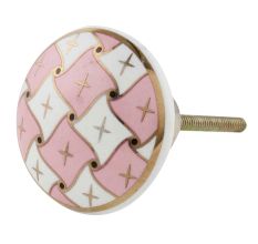Pink and White Golden Checkerboard Cabinet Knob